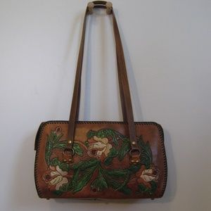 Vintage Hand Painted Tooled Leather Shoulder Bag